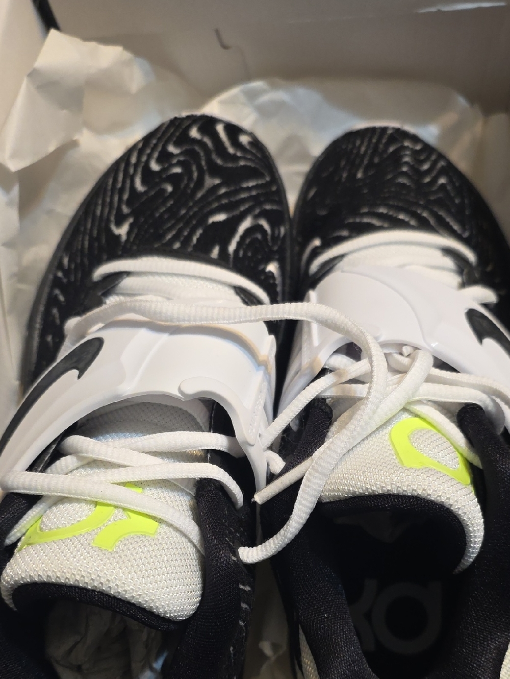 Nike Black & White KD Basketball Shoes with Volt Logo Accent